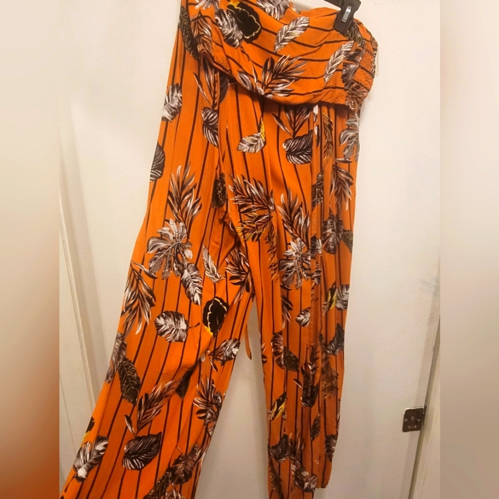 Pampas print 2 piece tube top and pants set